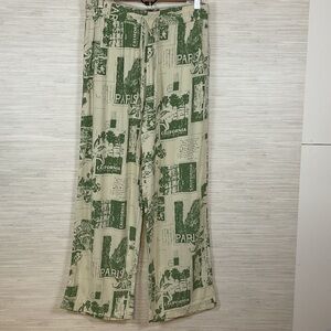 Urban Outfitters Wide Leg Printed Green Cream Beach Pants Large Flowy